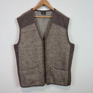 Rusk & Finch 100% Pure Wool Vest New Zealand Zip Front Sweater long brown XL